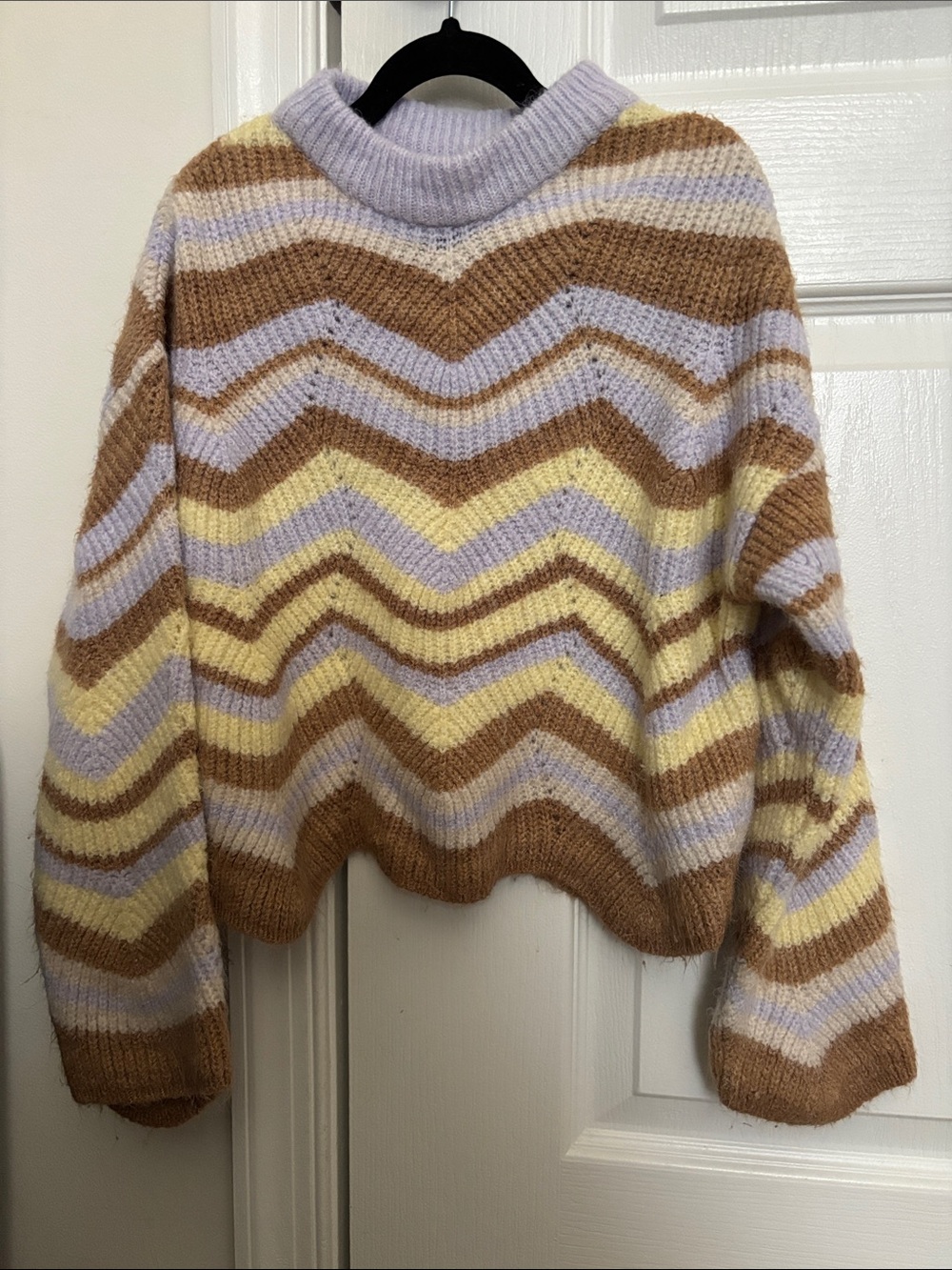 Zara Chevron Knit Sweater - Lavender, Yellow & Brown